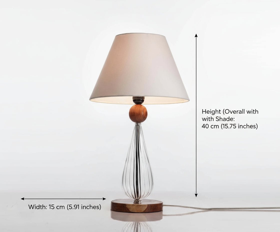 Handmade Twirled Ribbed Cylindrical Table Lamp – Blown Glass with Wood Infusion