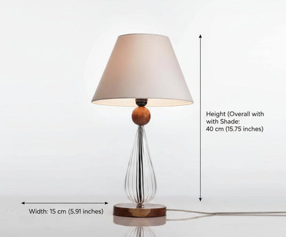 Handmade Twirled Ribbed Cylindrical Table Lamp – Blown Glass with Wood Infusion