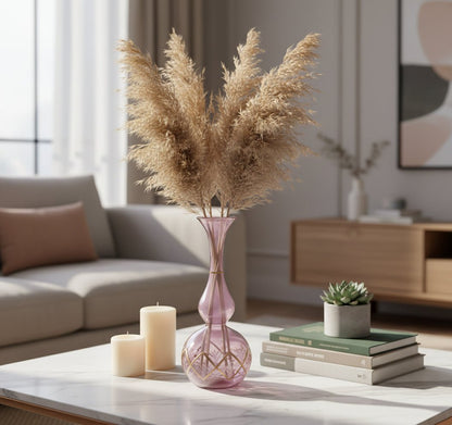 Handmade Violet Blown Glass Vase – 14K Gold Detailing | Artistic Decorative Piece