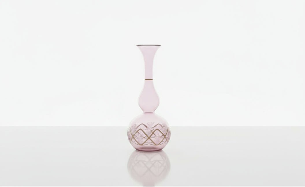 Handmade Violet Blown Glass Vase – 14K Gold Detailing | Artistic Decorative Piece