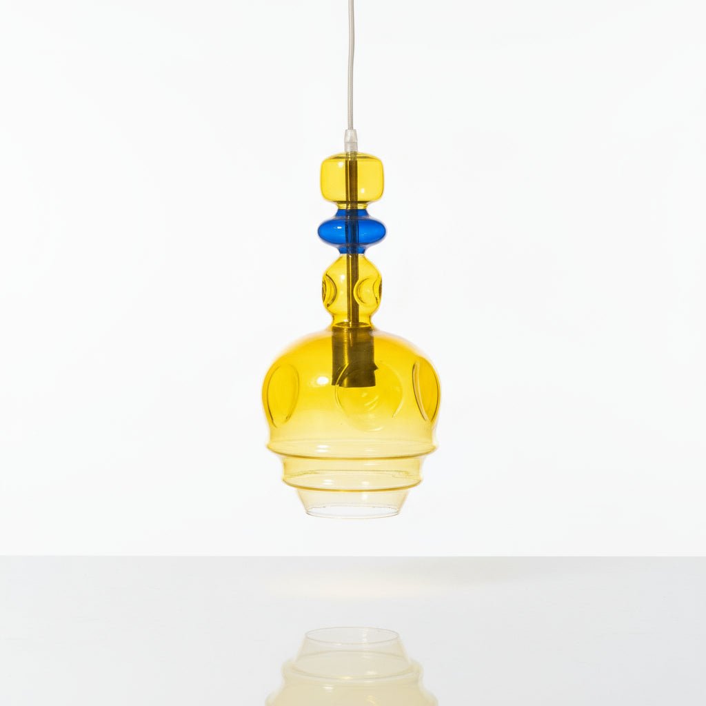 Handmade Yellow and Blue Blown Glass Pendant Light – Artistic Glass Hanging Lamp