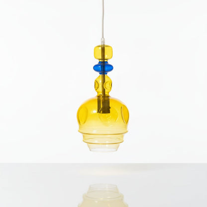 Handmade Yellow and Blue Blown Glass Pendant Light – Artistic Glass Hanging Lamp