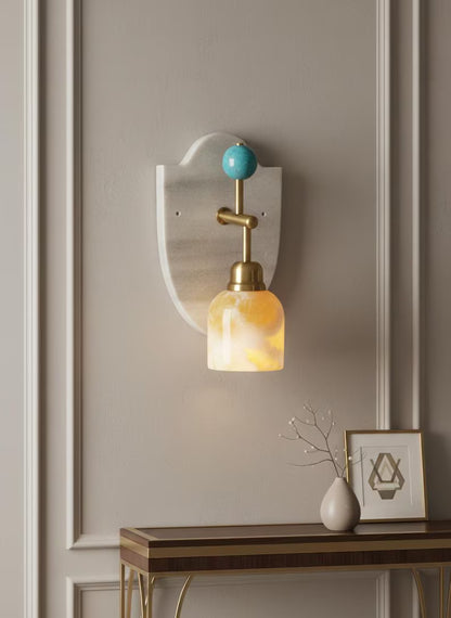 Artisanal Natural Marble Sconce | Handmade Stone Fixture with Brass Hardware | Les Trois Pyramides