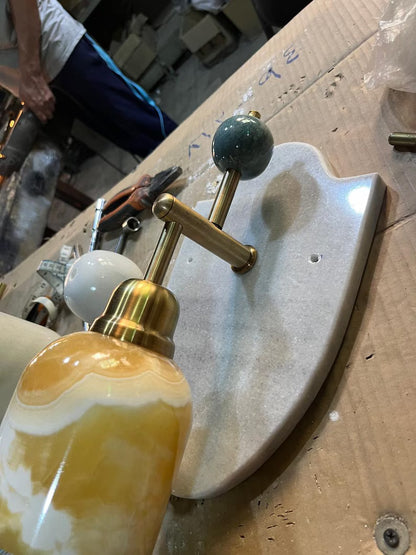 Artisanal Natural Marble Sconce | Handmade Stone Fixture with Brass Hardware | Les Trois Pyramides