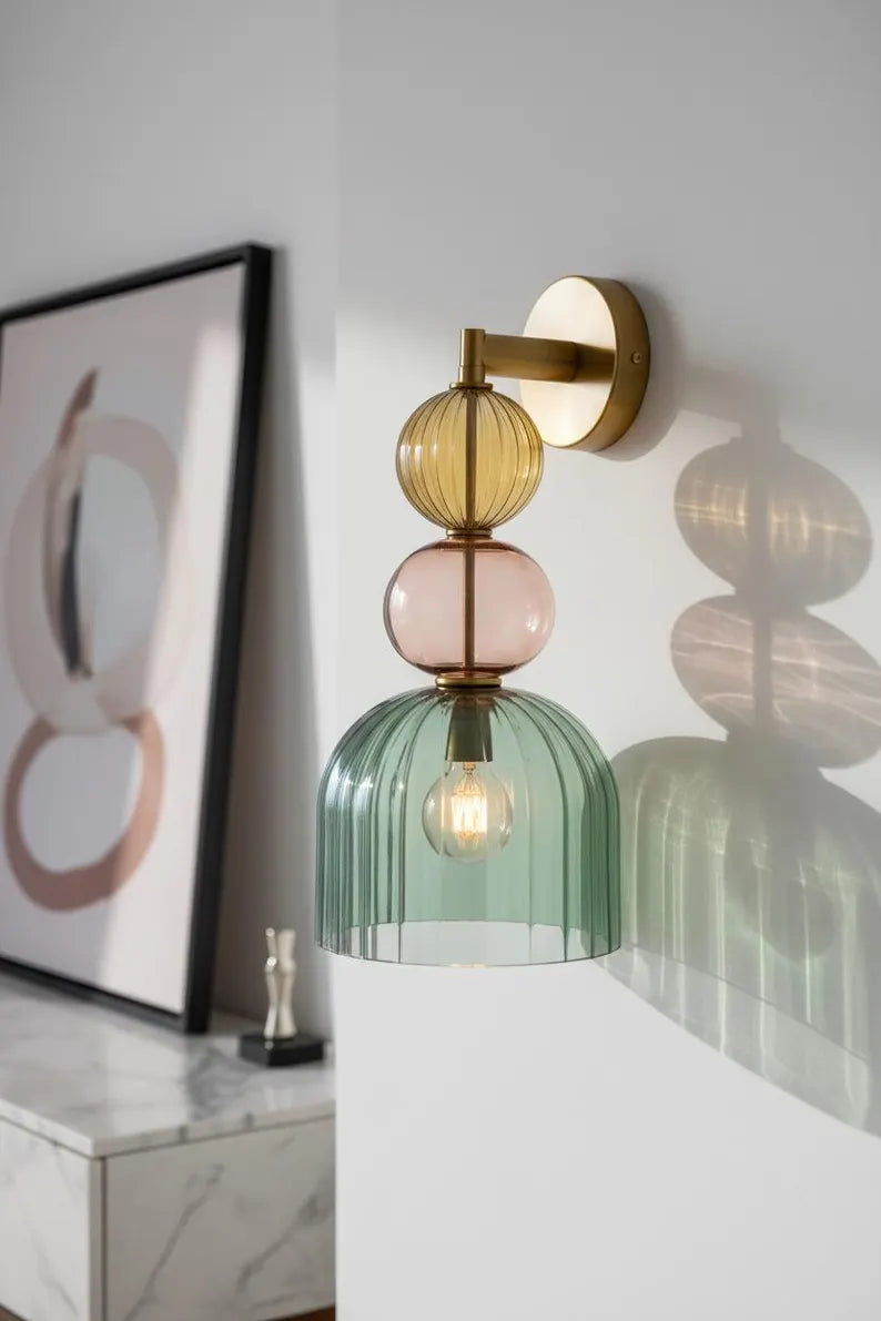 Colored Modern Glass Wall Sconce – Bedside Wall Lighting – Living Room Accent Wall Light – Hallway Entryway Décor – Boutique Hotel Wall Lamp | Les Trois Pyramides 