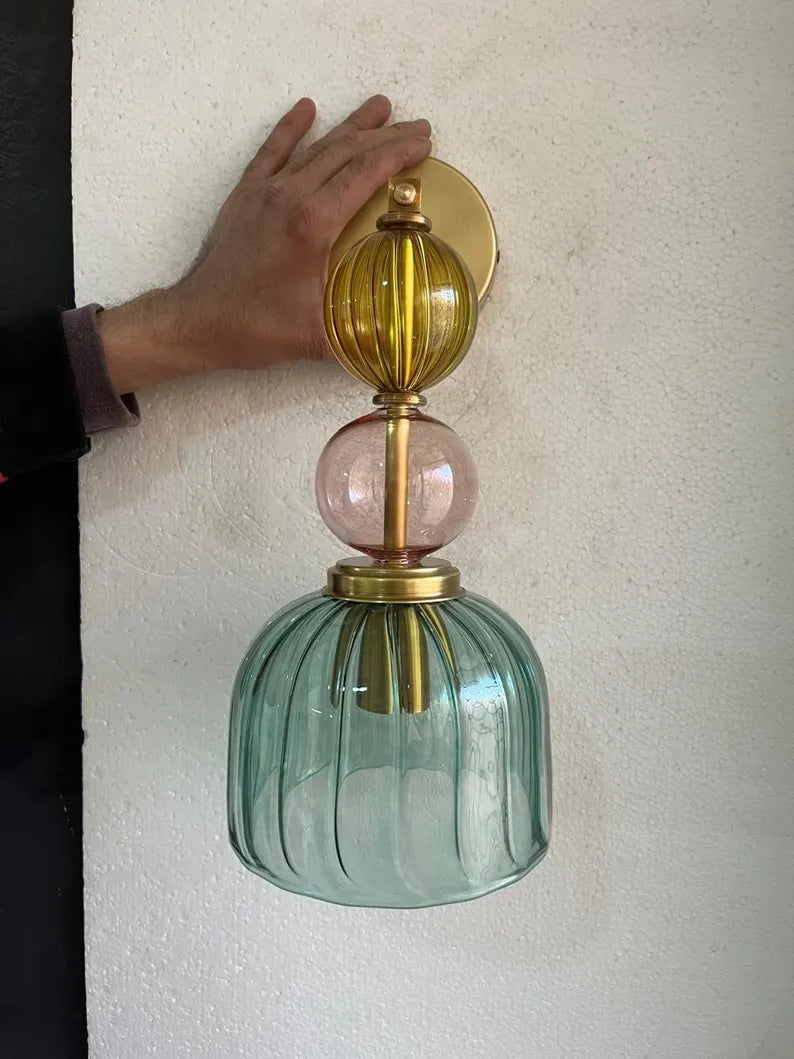 Colored Modern Glass Wall Sconce – Bedside Wall Lighting – Living Room Accent Wall Light – Hallway Entryway Décor – Boutique Hotel Wall Lamp | Les Trois Pyramides 