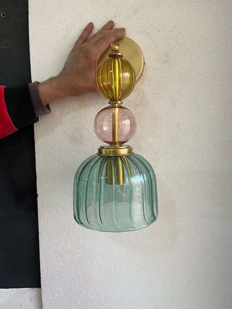Colored Modern Glass Wall Sconce – Bedside Wall Lighting – Living Room Accent Wall Light – Hallway Entryway Décor – Boutique Hotel Wall Lamp | Les Trois Pyramides 
