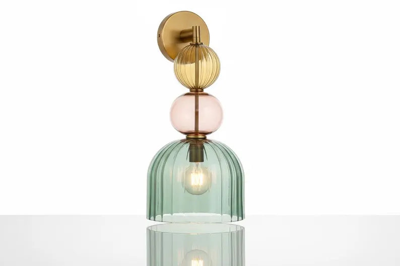Colored Modern Glass Wall Sconce – Bedside Wall Lighting – Living Room Accent Wall Light – Hallway Entryway Décor – Boutique Hotel Wall Lamp | Les Trois Pyramides 