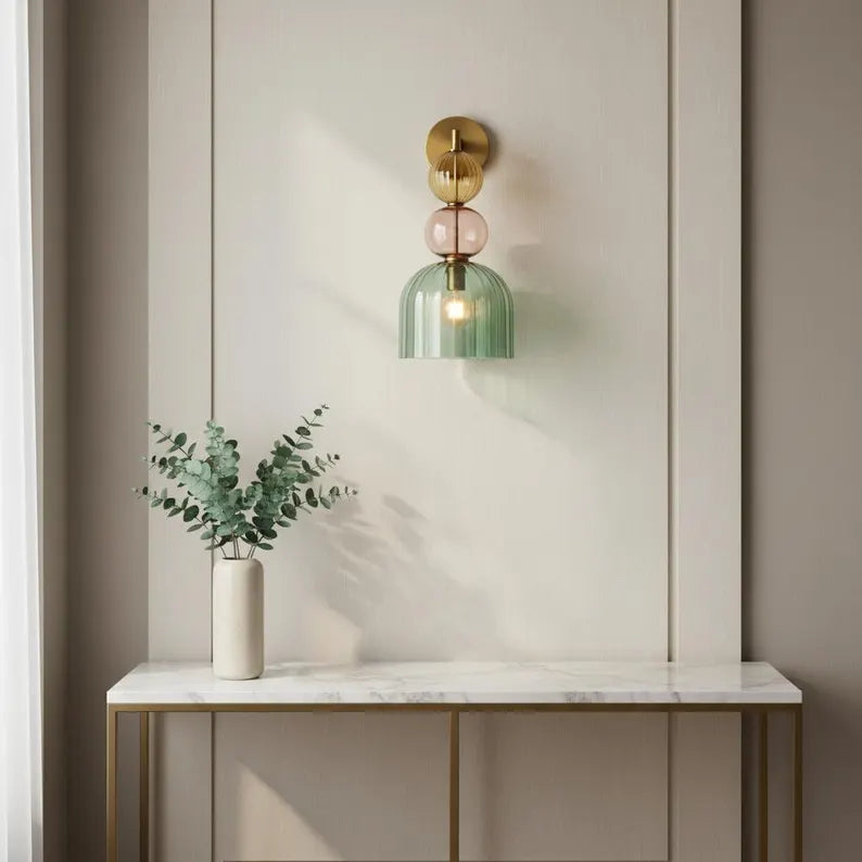 Colored Modern Glass Wall Sconce – Bedside Wall Lighting – Living Room Accent Wall Light – Hallway Entryway Décor – Boutique Hotel Wall Lamp | Les Trois Pyramides 