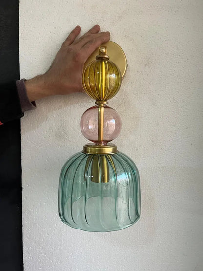 Colored Modern Glass Wall Sconce – Bedside Wall Lighting – Living Room Accent Wall Light – Hallway Entryway Décor – Boutique Hotel Wall Lamp | Les Trois Pyramides 