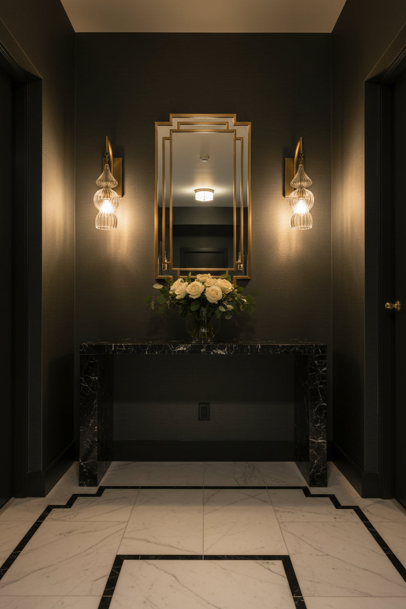 Handcrafted Ribbed Glass Wall Sconce | Brass Bathroom & Hallway Light