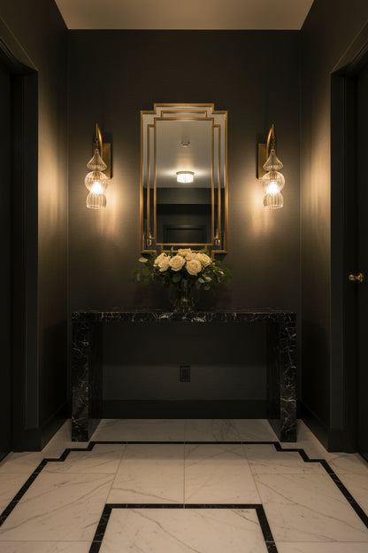 Handcrafted Ribbed Glass Wall Sconce | Brass Bathroom & Hallway Light