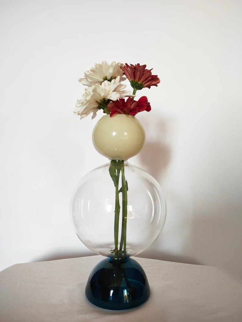 Blown Glass Art Deco Vase, Hand blown Glassware , Blown glass vases , vintage glass vase , colored glass vases , vase for flowers