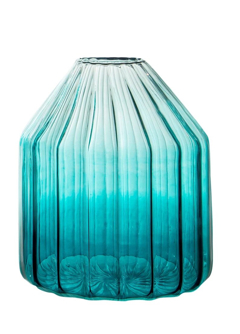 Turquoise Set of Three Art Deco Vase, Hand Blown Glassware , Blown Glass Vases , Vintage Glass Vase , Colored Glass Vases , Vase for Flowers - Les Trois Pyramides