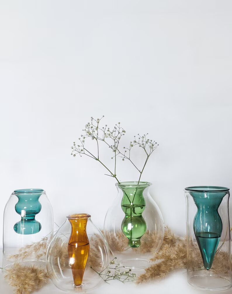Art Deco Vase , Hand Blown Glassware , Blown Glass Vases , Vintage Glass Vase , Colored Glass Vases , Vase for Flowers - Les Trois Pyramides
