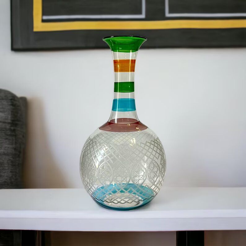 Blown Glass art Deco Vase - Hand blown Glassware - Blown glass vases - Modern glass vase - colored glass vases - vase for flowers - home