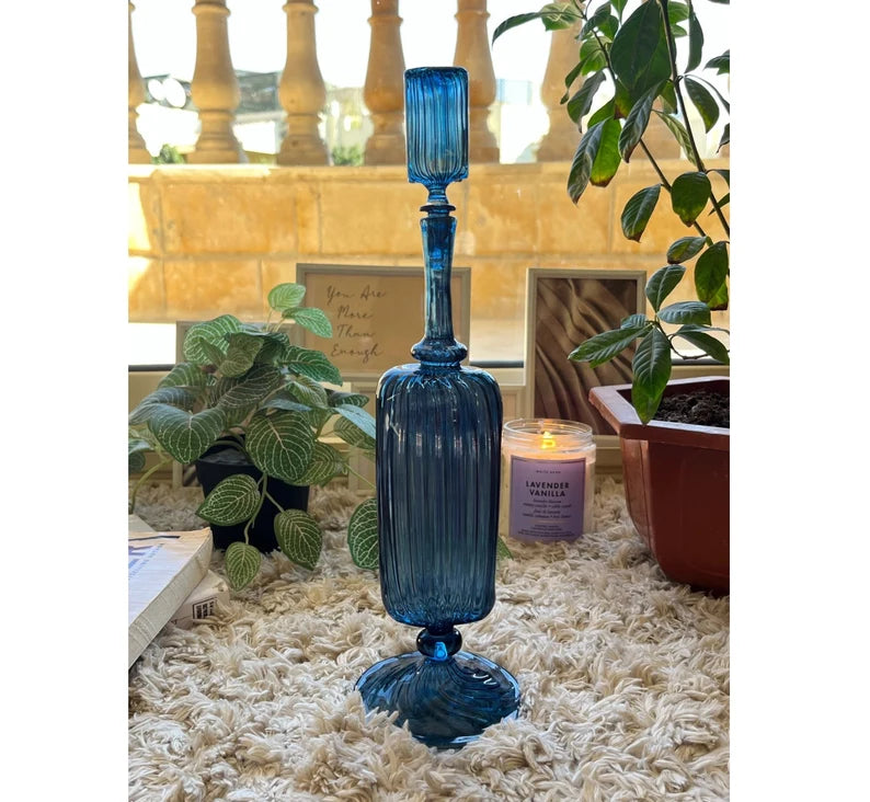 Large Blue Hued Perfume Decanter Bottle Fragrance - Handmade Blown Glass Perfume Bottle Made with Love - Glass Art Decanter - Decanters - Les Trois Pyramides