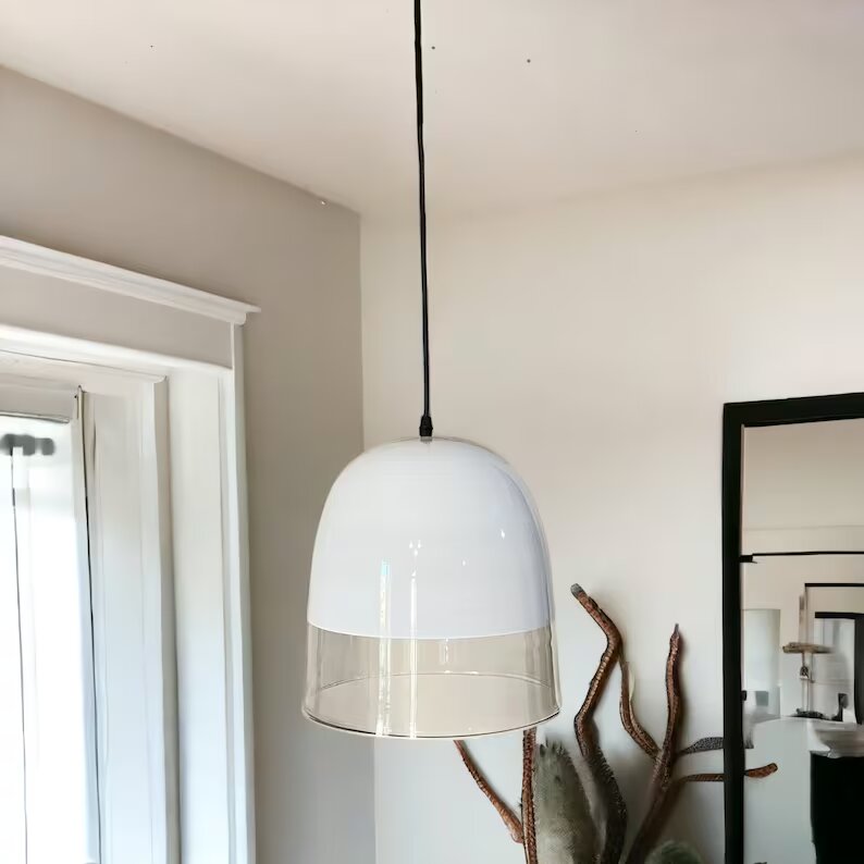 Milk White and Clear Blown Glass Pendant - Pendants Lights - Ceiling Decor - Blown Glass Pendant Light - Ceiling Light Fixture for Kitchen - Les Trois Pyramides