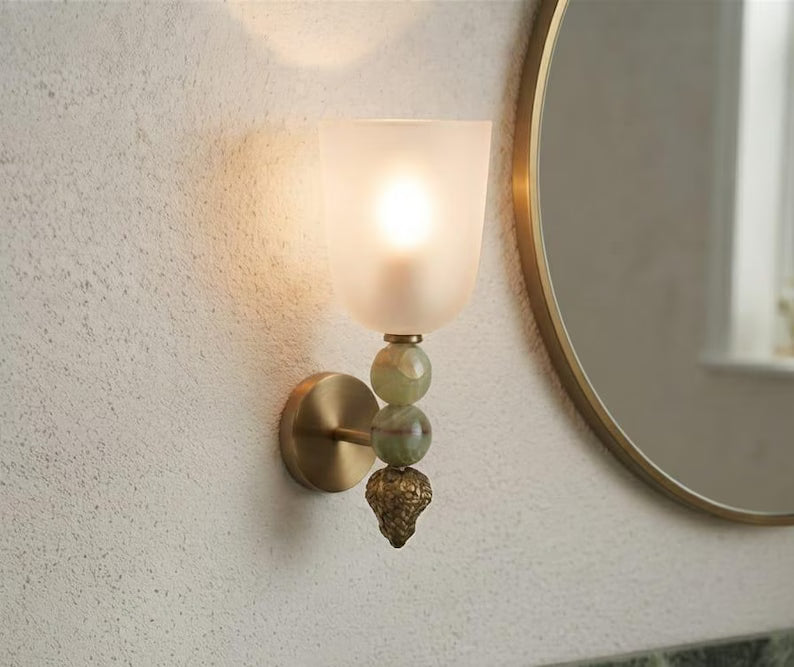 Onyx Stone Wall Sconce Set of 2 Frosted Glass | Handmade Mid Century Inspired Lighting