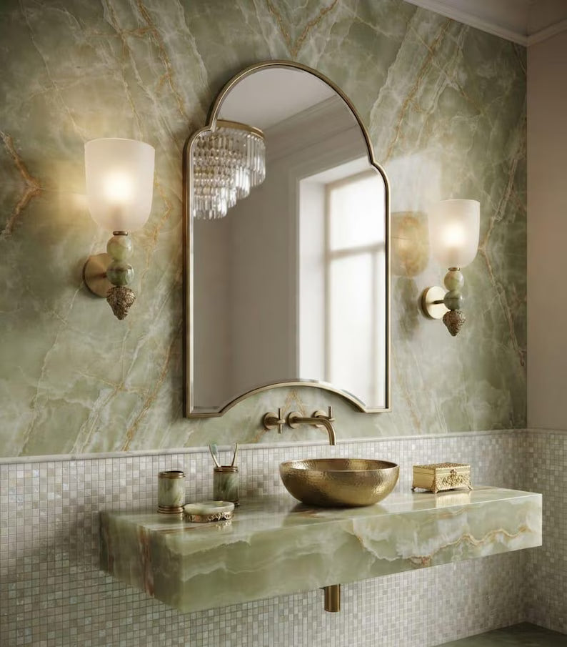 Onyx Stone Wall Sconce Set of 2 Frosted Glass | Handmade Mid Century Inspired Lighting