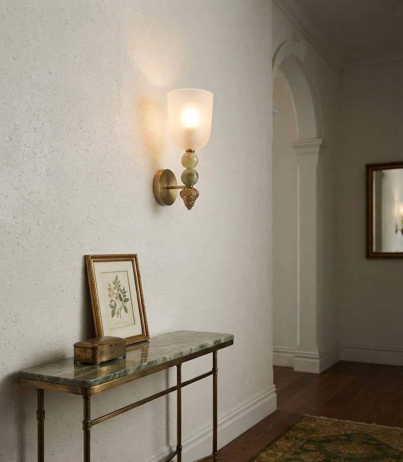 Onyx Stone Wall Sconce Set of 2 Frosted Glass | Handmade Mid Century Inspired Lighting