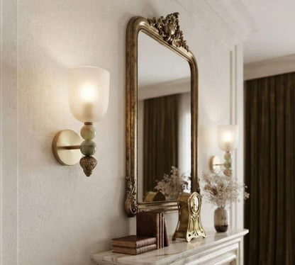 Onyx Stone Wall Sconce Set of 2 Frosted Glass | Handmade Mid Century Inspired Lighting