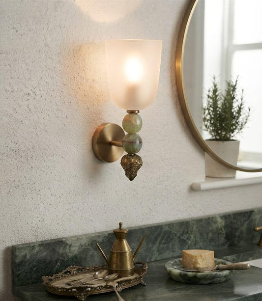 Onyx Stone Wall Sconce Set of 2 Frosted Glass | Handmade Mid Century Inspired Lighting
