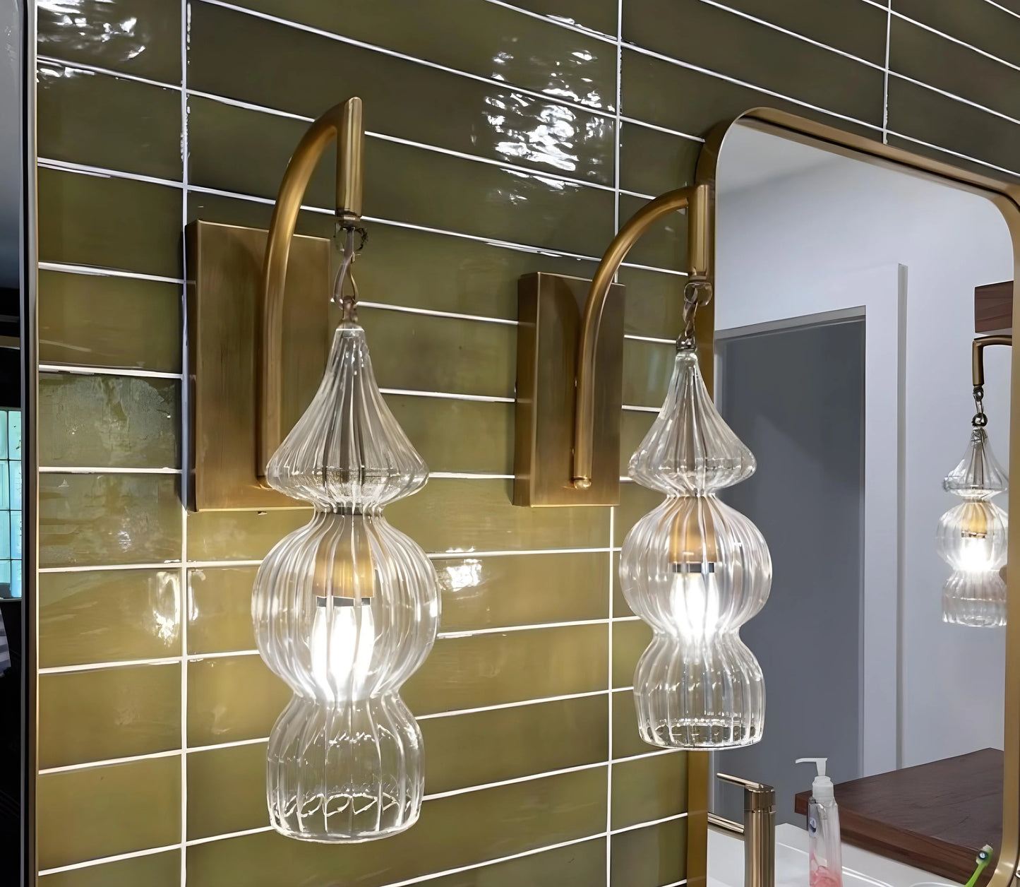 Handcrafted Ribbed Glass Wall Sconce | Brass Bathroom & Hallway Light