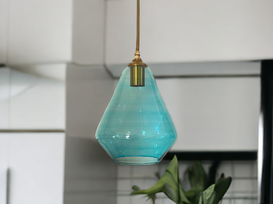 Azure Glow: Handcrafted Light Blue Blown Glass Pendant Light