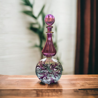 Double Glass layer Violet perfume Bottle in 14 K Gold | Violet Decor