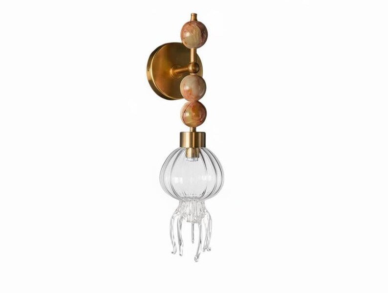 Jellyfish wall sconce brass mount with hand blown glass details