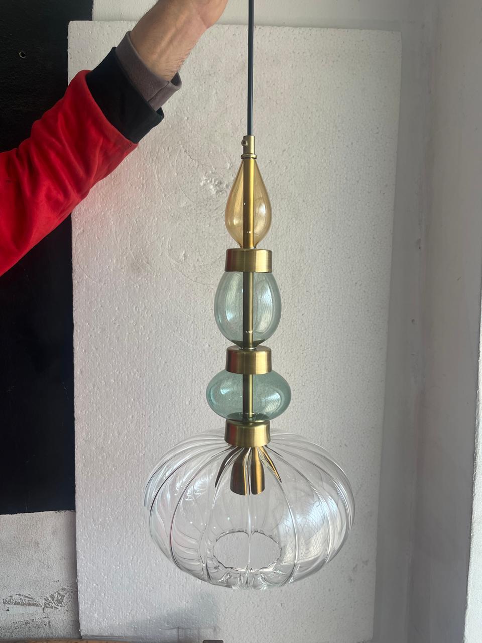 Kitchen Island Glass Pendant Light – Hand Blown Hanging Lamp | Les Trois Pyramides 