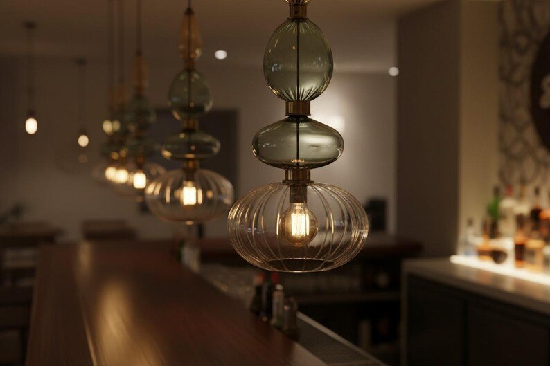 Kitchen Island Glass Pendant Light – Hand Blown Hanging Lamp | Les Trois Pyramides 