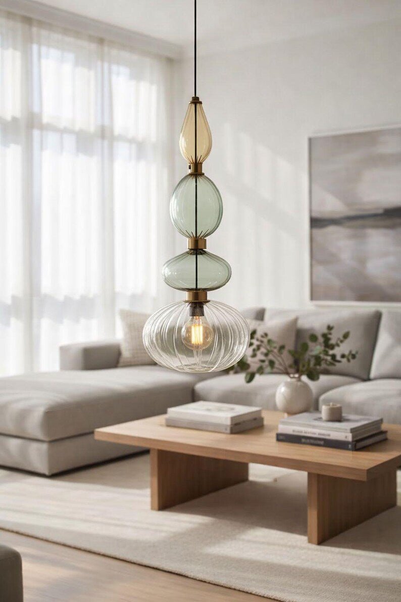 Kitchen Island Glass Pendant Light – Hand Blown Hanging Lamp | Les Trois Pyramides 