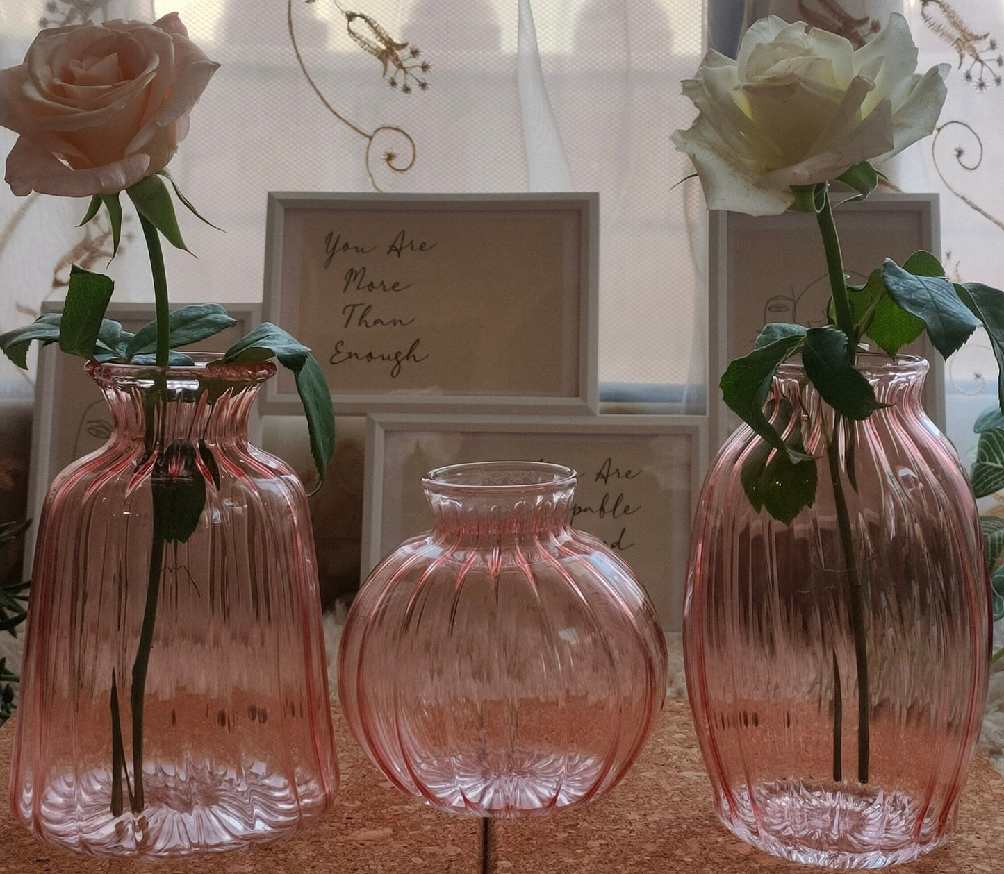 La Vie En Rose Art Deco Vase , Hand Blown Glassware , Blown Glass Vases , Ribbed Glass Vase , Colored Glass Vases , Vase for Flowers - Les Trois Pyramides