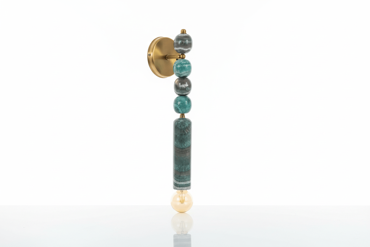 Large Handmade Brass finish sconce lighting with Marble Gemstones