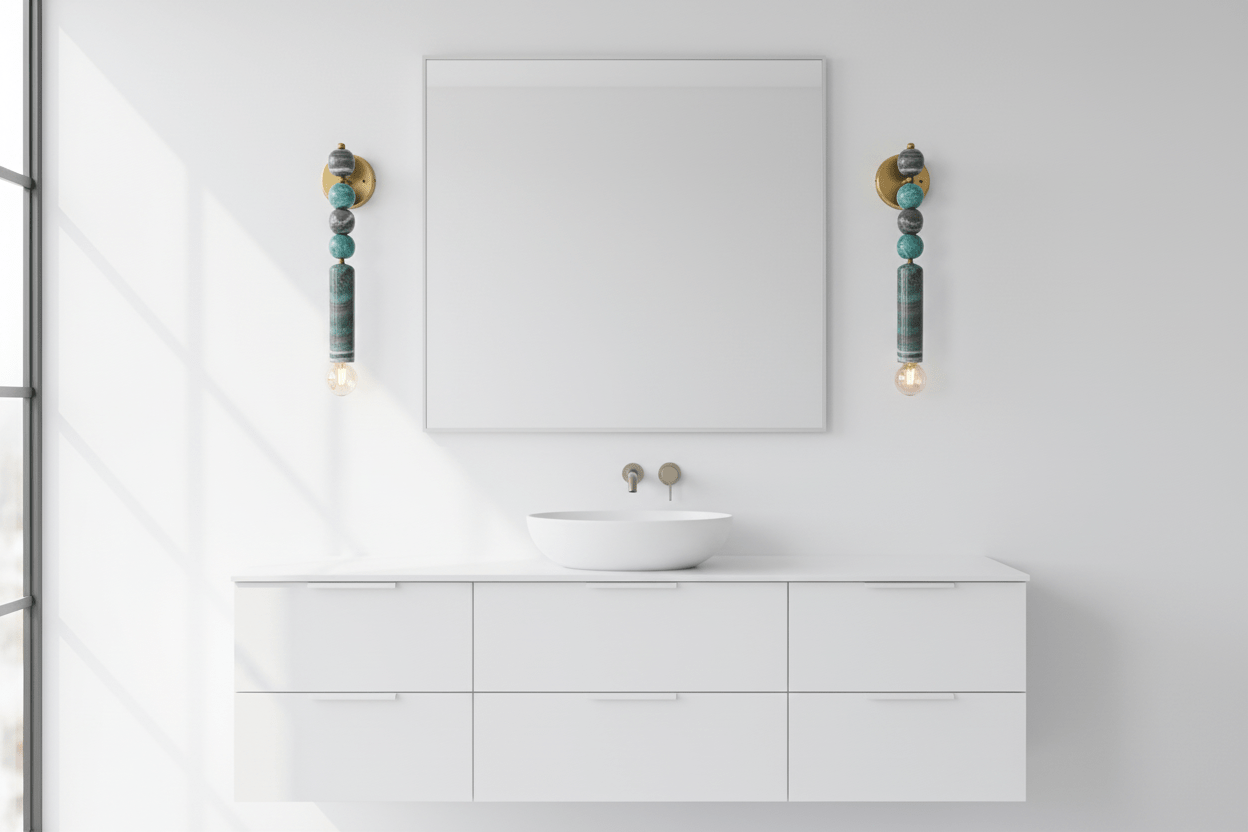 Large Handmade Brass finish sconce lighting with Marble Gemstones