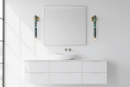 Large Handmade Brass finish sconce lighting with Marble Gemstones