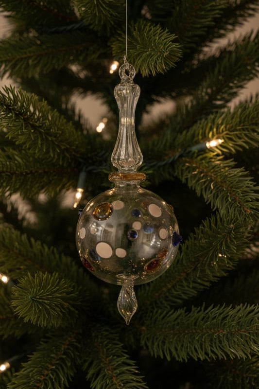 Large Multicolored Engraved Tree Topper Ornament , Stained Glass Christmas Ornament, First Christmas Engagement Housewarming Gift - Les Trois Pyramides