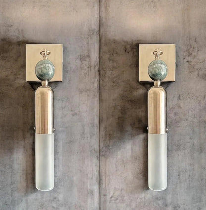 Les Trois Pyramides Frosted Glass + Marble Gemstones handmade wall sconce | Les Trois Pyramides