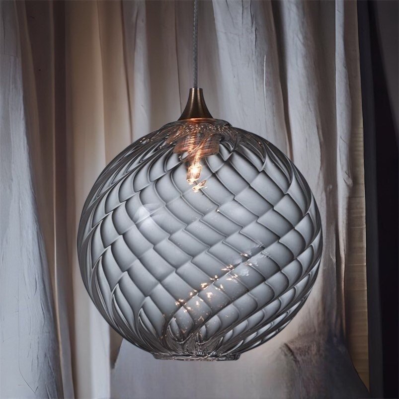 Light Fixture Round with Ripple and Swirl Ribbed Glass - Les Trois Pyramides