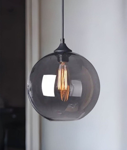 Light Fixture Round with Clear Shaded Black Glass - Les Trois Pyramides