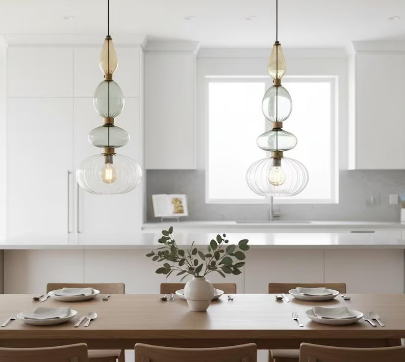Kitchen Island Glass Pendant Light – Hand Blown Hanging Lamp | Les Trois Pyramides 