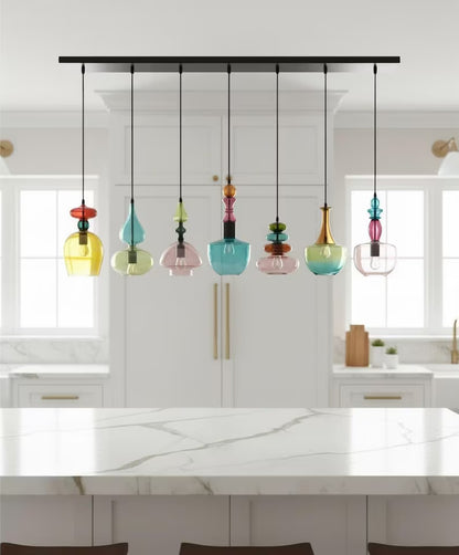 Set of 7 light pendants with ceiling bar - Chandelier lighting Modern decor | Les Trois Pyramides