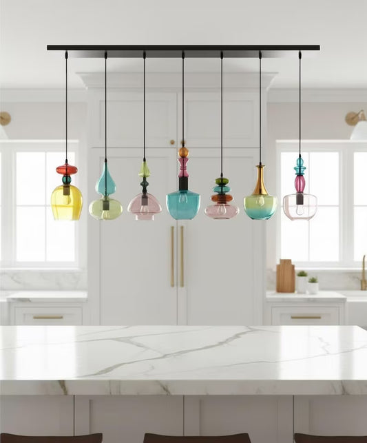 Set of 7 light pendants with ceiling bar - Chandelier lighting Modern decor | Les Trois Pyramides