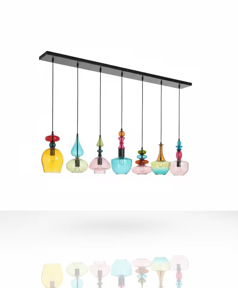 Set of 7 light pendants with ceiling bar - Chandelier lighting Modern decor | Les Trois Pyramides
