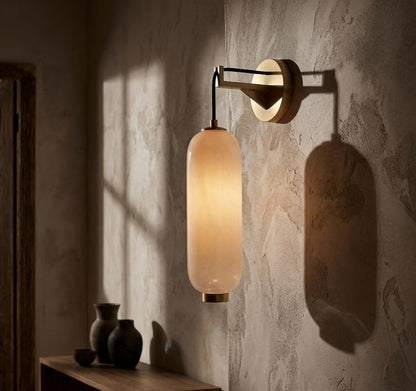 Glass Wall Sconce with Brass finish| Hanging Wall Light | Modern Wall Lamp | Bathroom Vanity Light | Bedside Wall Lighting | Les Trois Pyramides