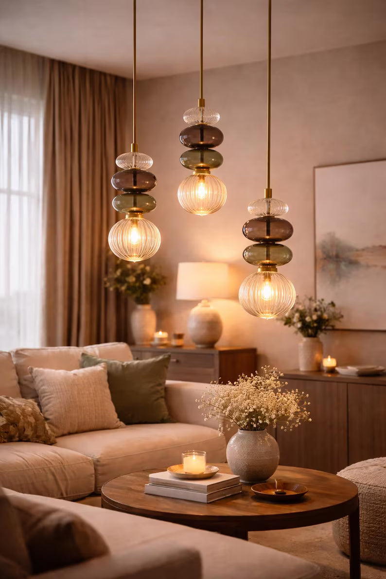 Glass Pendant Light | Hanging Lamp | Modern Pendant Lighting | Ceiling Light | Glass Hanging Light | Les Trois Pyramides
