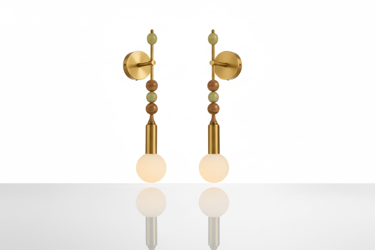 Luxury bathroom Brass Wall Sconce with Frosted Globe and Natural onyx Stone Accents