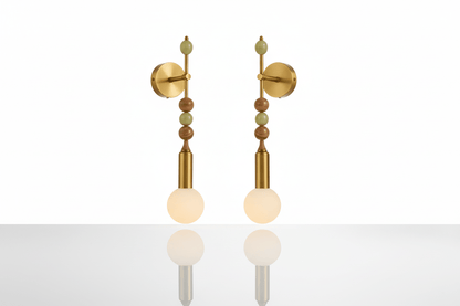 Luxury bathroom Brass Wall Sconce with Frosted Globe and Natural onyx Stone Accents